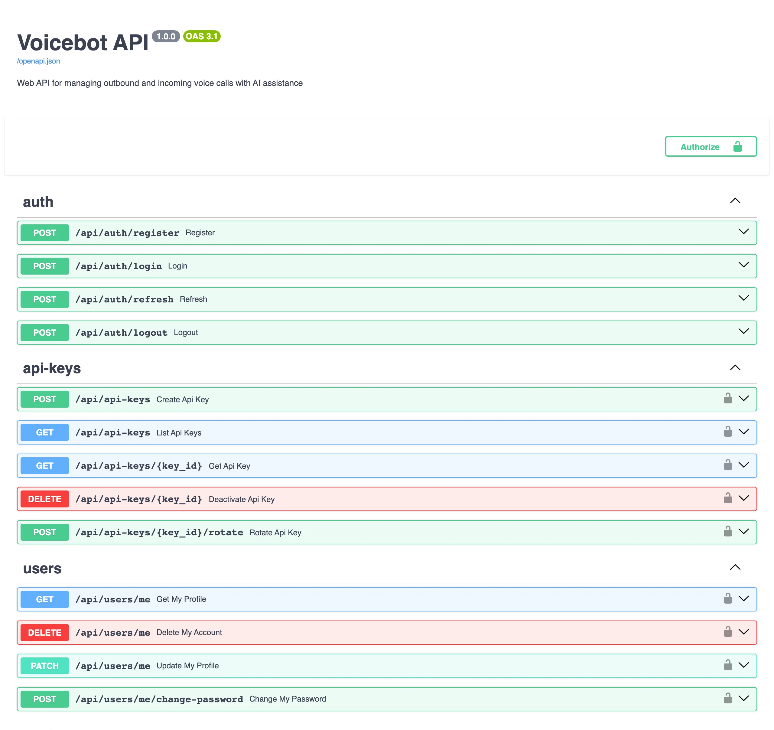 Interactive API documentation with endpoint reference