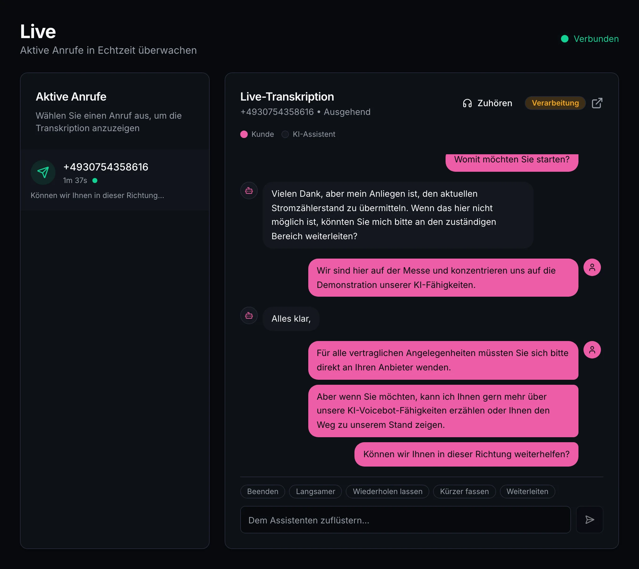 Live call monitoring with real-time transcription